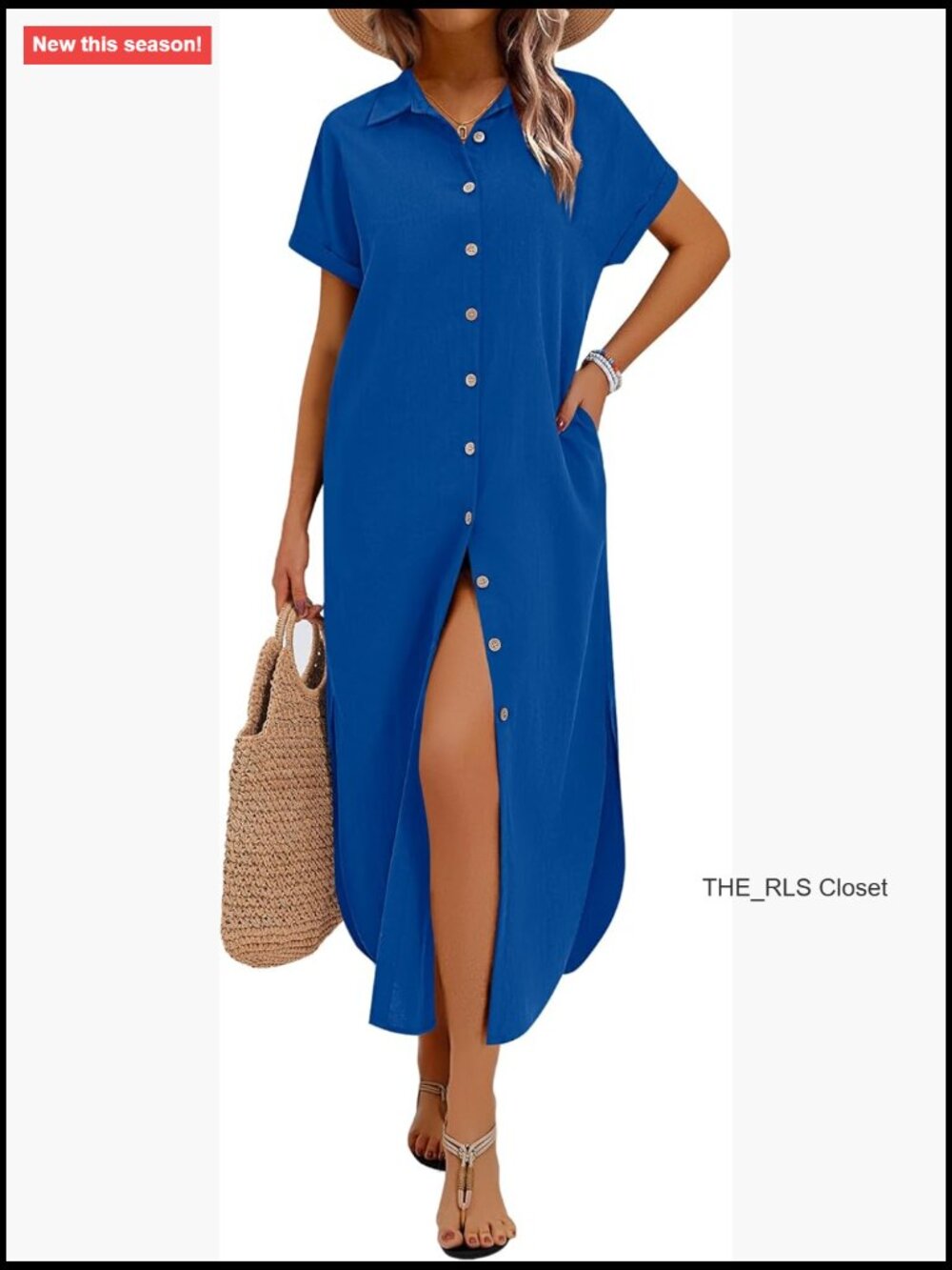 Casual Summer Short Sleeve Button Down Long Shirt Dress With Pockets